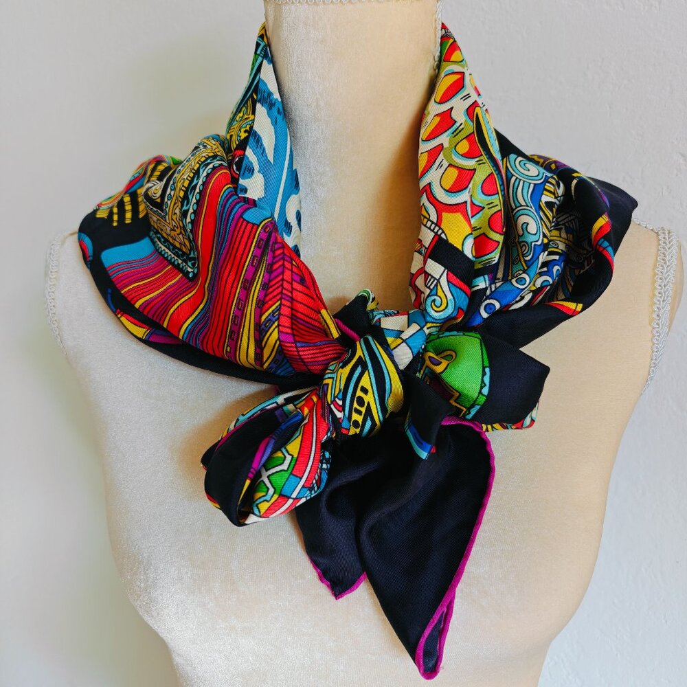 Colorful Voyage Traditional Apparel Hand Rolled Square Silk Scarf